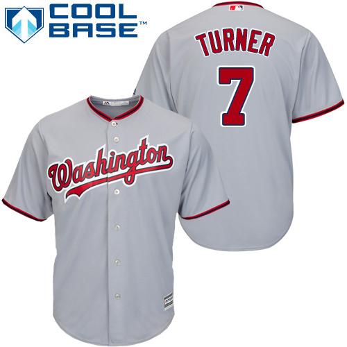 Nationals #7 Trea Turner Grey Cool Base Stitched Youth MLB Jersey - Click Image to Close